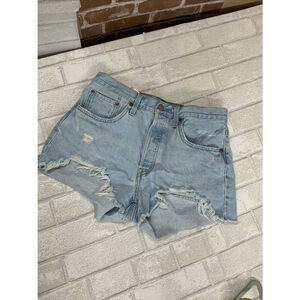 Levi's 501 Denim Shorts Womens Size 28 Ripped Distressed Blue Wash Festival